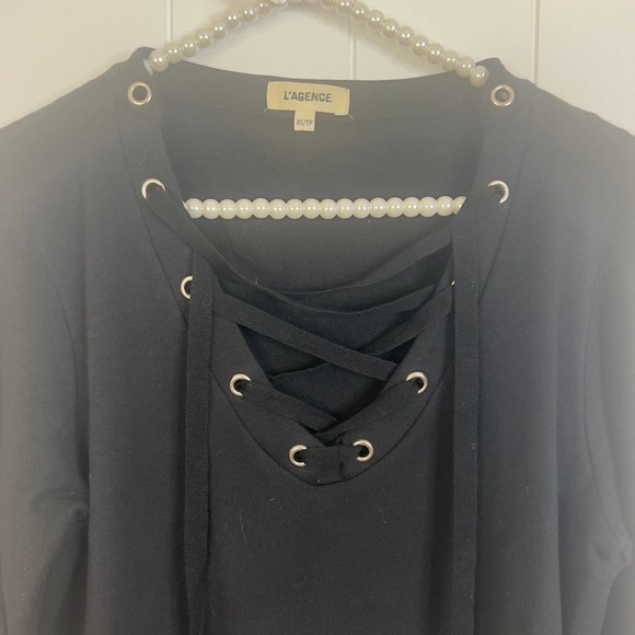 L’AGENCE‎ Josilyn Lace Up V Neck Sweatshirt SZ XS - Picture 5 of 10